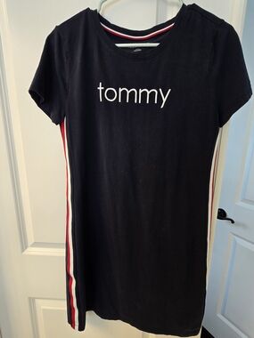 Tommy Hilfiger Navy Blue Tee Dress with Red & White Stripe Accent